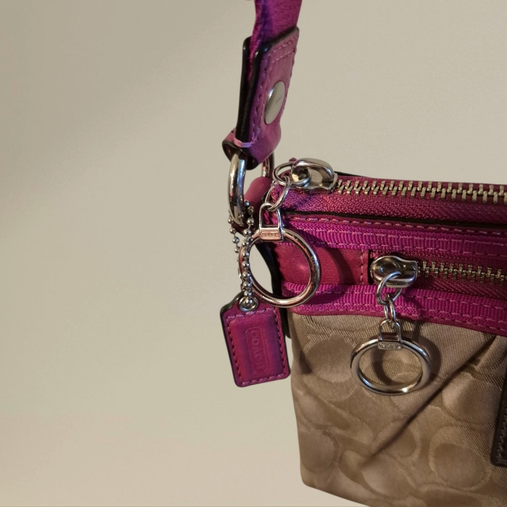 Coach Crossbody Bag in Tan with Pink Trim - Picture 6 of 9